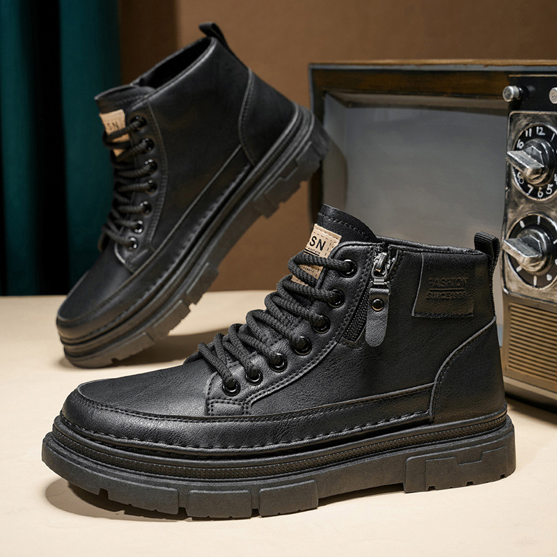 Martens čizme za muškarce, gornji dio od umjetnog PU, gumeni potplat, srednja visina potkoljenice, okrugli vrh, prednje vezivanje