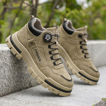 Ανδρικά εργασιακά μποτάκια - PU επάνω μέρος, στρογγυλή μύτη, μεσαίο ύψος, αδιάβροχα, κλείσιμο με περιστρεφόμενη αγκράφα, EVA πάτος, πλαστική σόλα, αθλητικό casual