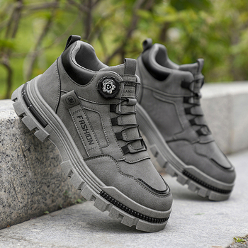 Ανδρικά εργασιακά μποτάκια - PU επάνω μέρος, στρογγυλή μύτη, μεσαίο ύψος, αδιάβροχα, κλείσιμο με περιστρεφόμενη αγκράφα, EVA πάτος, πλαστική σόλα, αθλητικό casual