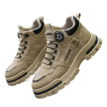 Ανδρικά εργασιακά μποτάκια - PU επάνω μέρος, στρογγυλή μύτη, μεσαίο ύψος, αδιάβροχα, κλείσιμο με περιστρεφόμενη αγκράφα, EVA πάτος, πλαστική σόλα, αθλητικό casual