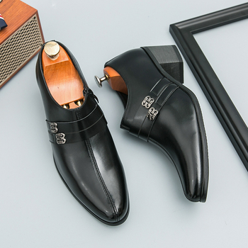 Ανδρικά Δερμάτινα Παπούτσια για Επιχειρηματικό Στυλ με Αύξηση Ύψους, Με Μυτερή Μύτη, Με Φερμουάρ, Σόλα Καουτσούκ