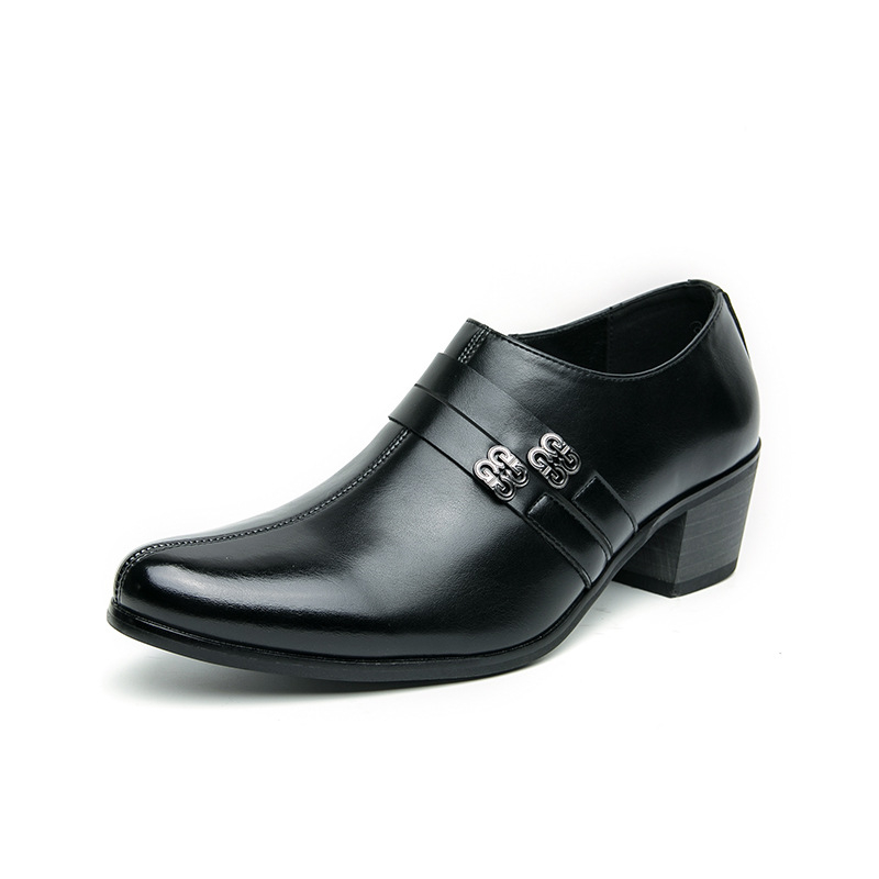 Ανδρικά Δερμάτινα Παπούτσια για Επιχειρηματικό Στυλ με Αύξηση Ύψους, Με Μυτερή Μύτη, Με Φερμουάρ, Σόλα Καουτσούκ