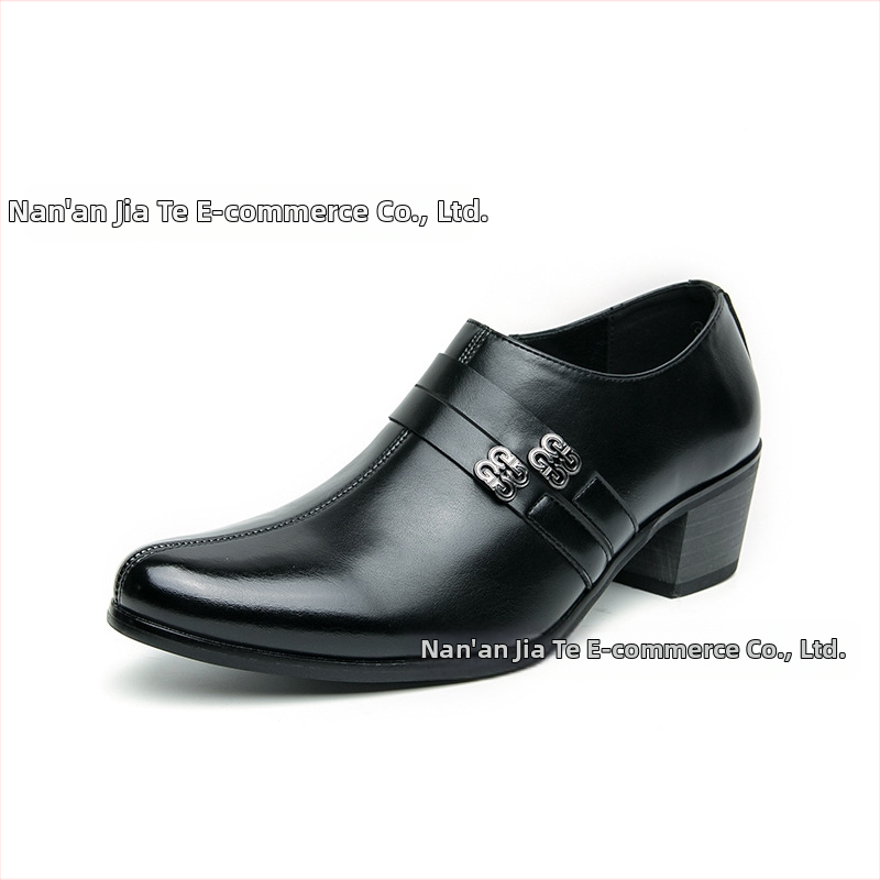Ανδρικά Δερμάτινα Παπούτσια για Επιχειρηματικό Στυλ με Αύξηση Ύψους, Με Μυτερή Μύτη, Με Φερμουάρ, Σόλα Καουτσούκ