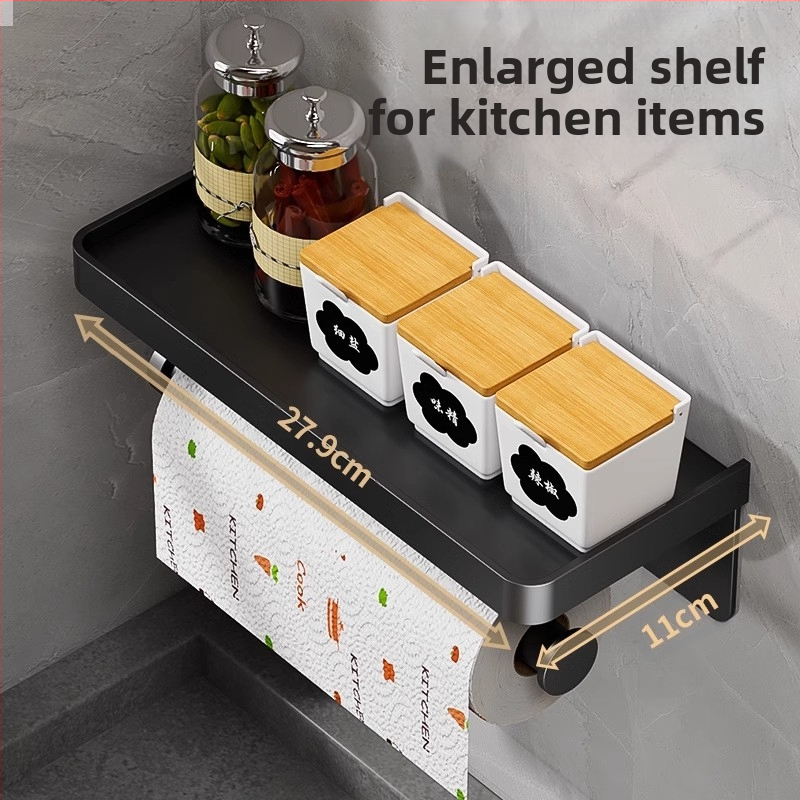 Стенно монтиран държач за кухненска ролка и хранителни филми, без пробиване, от Space алуминий с анодизирана повърхност