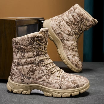 Martin csizmák férfiaknak, textil felsőrész, kerek orr, középmagas sarka 3-5 cm, középső szármagasság, elöl fűzés