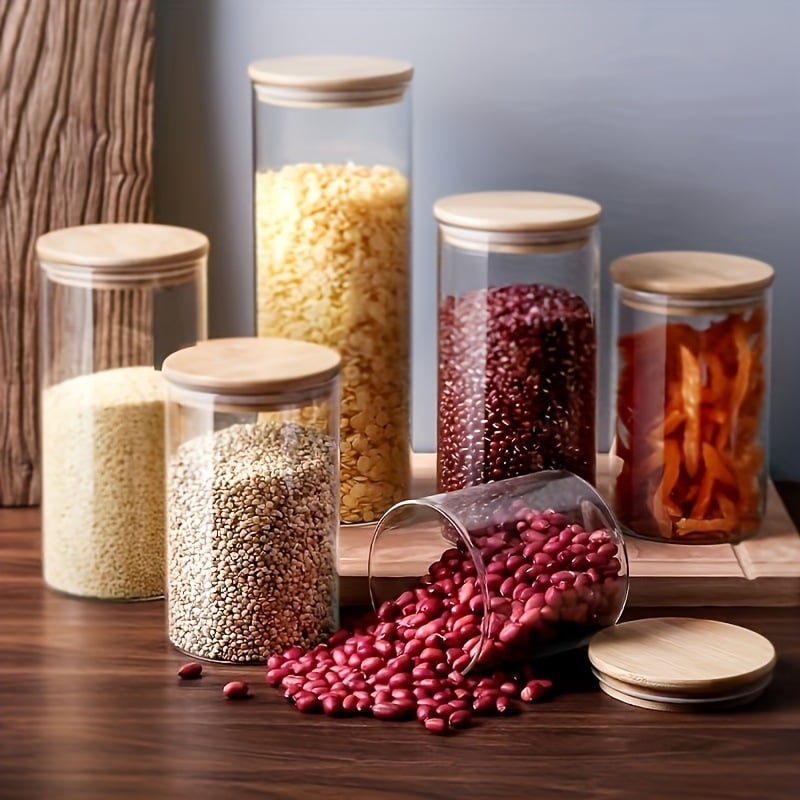 Apvalus borosilikatinio stiklo sandėliavimo indas, talpa 501–800 ml, šiuolaikinis minimalistinis stilius, pritaikymas