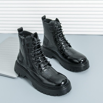 Μπότίνια Μάρτιν για άνδρες, μέχρι τη μέση της γάμπας, με κορδόνια εμπρός, σόλα από καουτσούκ, στρογγυλό δάχτυλο