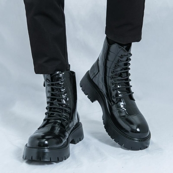 Μπότίνια Μάρτιν για άνδρες, μέχρι τη μέση της γάμπας, με κορδόνια εμπρός, σόλα από καουτσούκ, στρογγυλό δάχτυλο