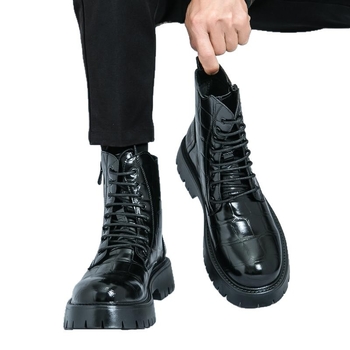 Μπότίνια Μάρτιν για άνδρες, μέχρι τη μέση της γάμπας, με κορδόνια εμπρός, σόλα από καουτσούκ, στρογγυλό δάχτυλο