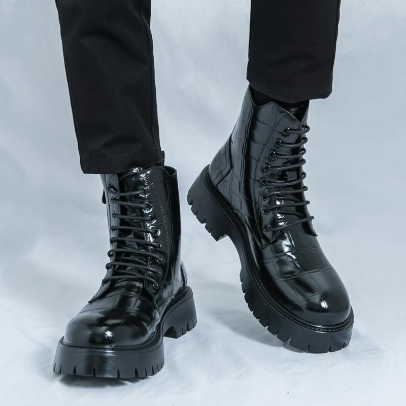 Μπότίνια Μάρτιν για άνδρες, μέχρι τη μέση της γάμπας, με κορδόνια εμπρός, σόλα από καουτσούκ, στρογγυλό δάχτυλο