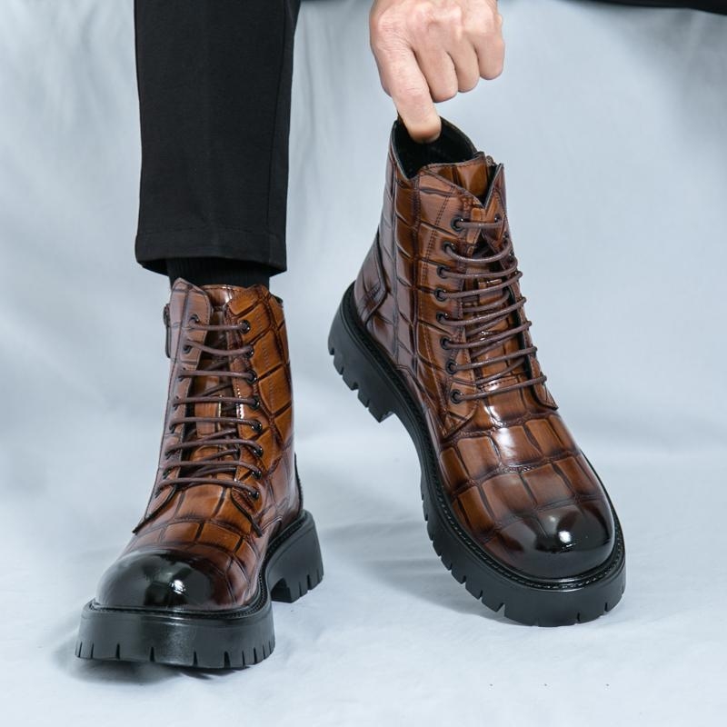 Μπότίνια Μάρτιν για άνδρες, μέχρι τη μέση της γάμπας, με κορδόνια εμπρός, σόλα από καουτσούκ, στρογγυλό δάχτυλο