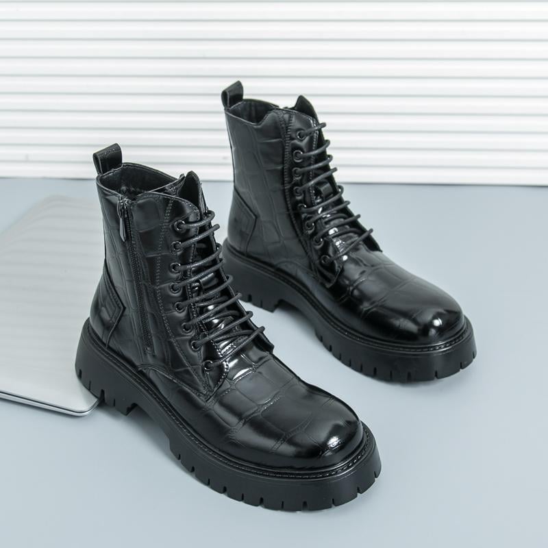 Μπότίνια Μάρτιν για άνδρες, μέχρι τη μέση της γάμπας, με κορδόνια εμπρός, σόλα από καουτσούκ, στρογγυλό δάχτυλο