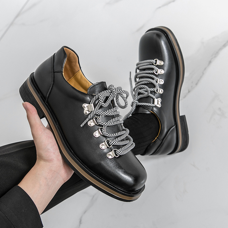 Muške PU kožne Derby cipele, niski profil, vezanje, lakirani gornji dio, gumena potplata, okrugla špička