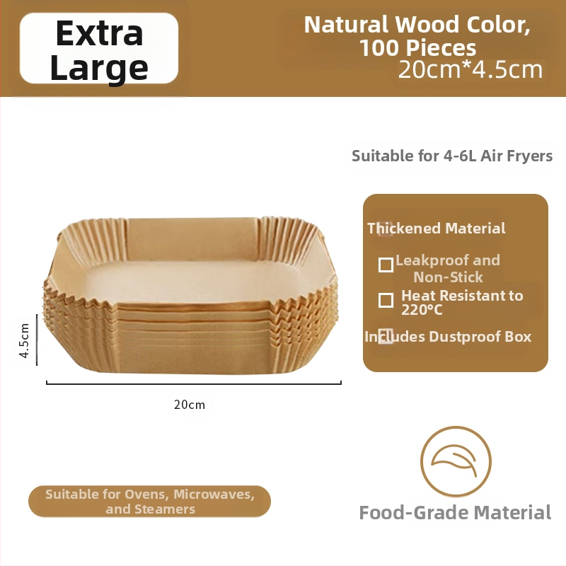 Kvadatinis silikoninis kepimo popierius oro fritezei, storesnis, riebalų sugeriantis, kepimui