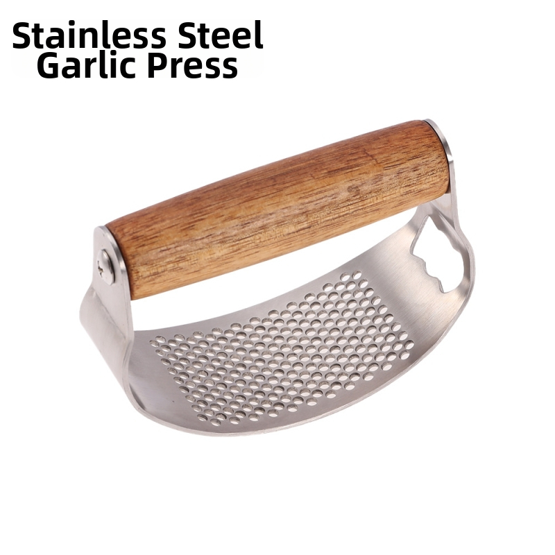 Преса за чесън от неръждаема стомана 430 с дървена дръжка от акация, ръчна работа, модерен минималистичен стил