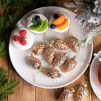 Pūsto stiklo Kalėdiniai pušies kankorėžių papuošalai - dažyta paviršiaus, animacinė forma, kabinami papuošalai, Nine Run prekės ženklas