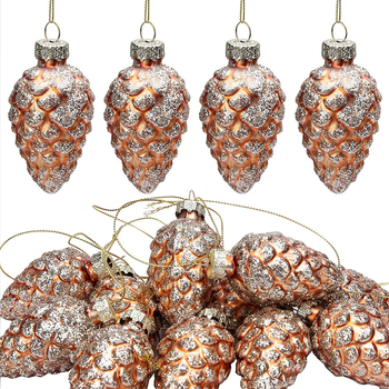 Pūsto stiklo Kalėdiniai pušies kankorėžių papuošalai - dažyta paviršiaus, animacinė forma, kabinami papuošalai, Nine Run prekės ženklas