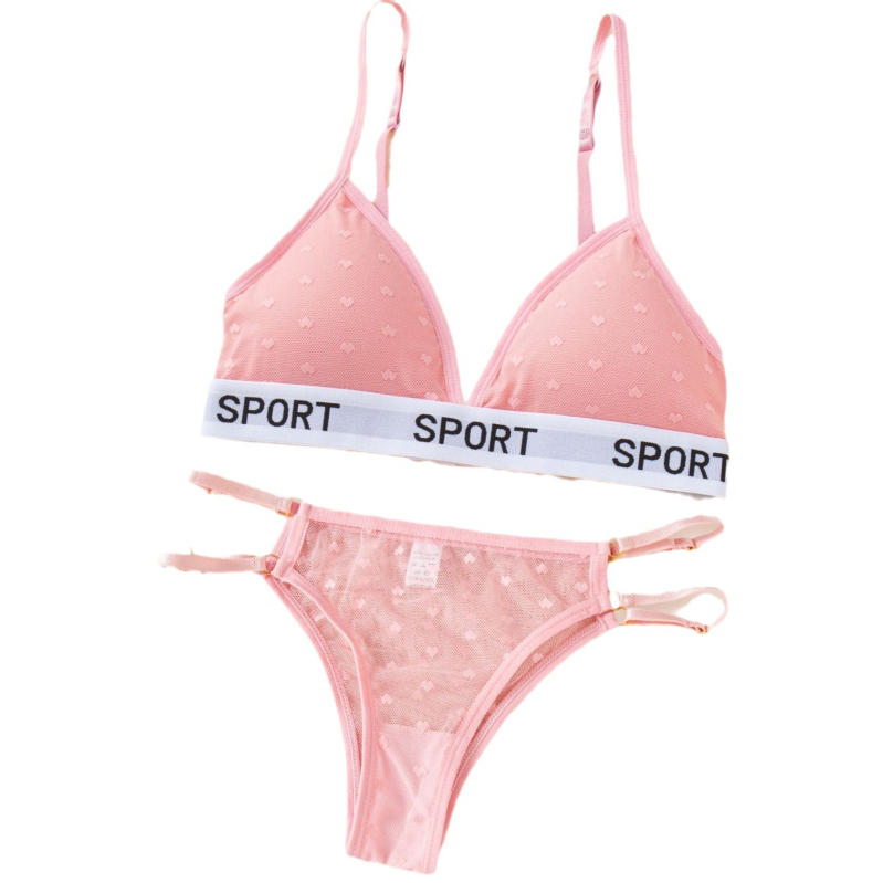 Mežģīņu bezvadu krūšturis komplekts ar trijstūra kausiem, push-up un savilkšanas efekts, elpojošas biksītes ar kokvilnas oderi