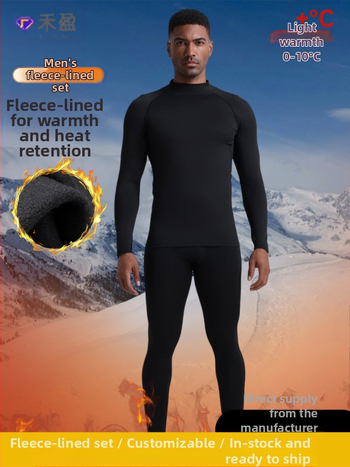 Ανδρικό χειμερινό σετ αθλητικών ρούχων για τρέξιμο και πεζοπορία με φλίς εσωτερικά – Θερμικό βασικό στρώμα, γρήγορο στέγνωμα, Πολυεστέρας/βινυλόν 91–95%, επένδυση από λινό 91–95%