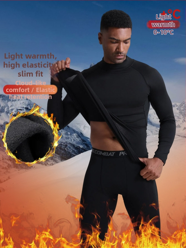 Pánska zimná tréningová súprava na beh a vonkajšie lyžovanie s fleecovou podšívkou – teplý základný vrstvový materiál, rýchloschnúca tkanina, polyester/vinylon 91–95%, podšívka ľan 91–95%