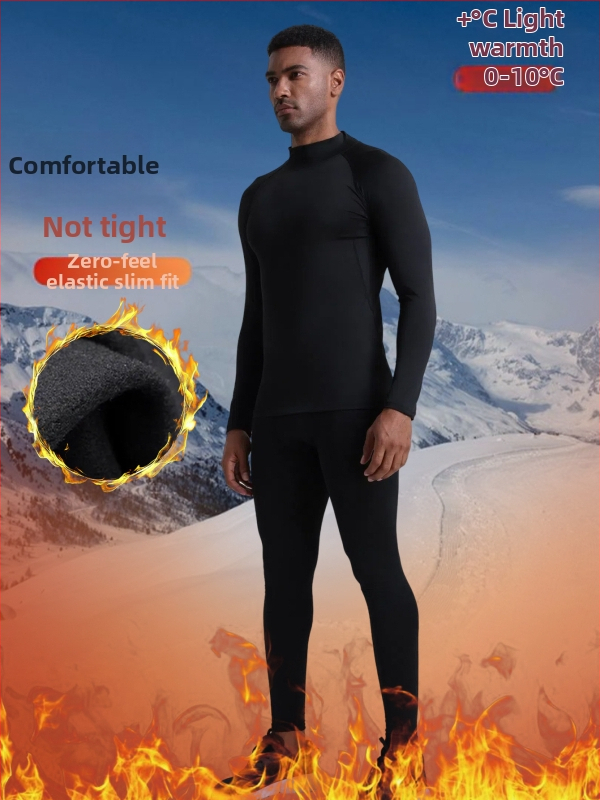 Pánska zimná tréningová súprava na beh a vonkajšie lyžovanie s fleecovou podšívkou – teplý základný vrstvový materiál, rýchloschnúca tkanina, polyester/vinylon 91–95%, podšívka ľan 91–95%