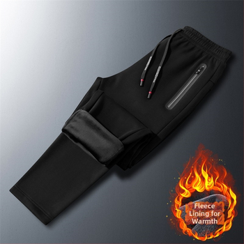 Ανδρικά χειμερινά αθλητικά παντελόνια με φλις επένδυση, άνετη γραμμή, μέση με ζώνη, κορδόνι ρύθμισης, μονόχρωμα, 95% βαμβάκι