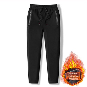 Ανδρικά χειμερινά αθλητικά παντελόνια με φλις επένδυση, άνετη γραμμή, μέση με ζώνη, κορδόνι ρύθμισης, μονόχρωμα, 95% βαμβάκι