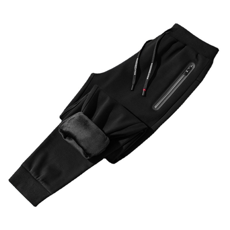 Pantaloni sport masculin pentru iarnă, căptuți cu fleece, croială lejeră, talie medie cu curea, șnur de strângere, culoare solidă, 95% bumbac