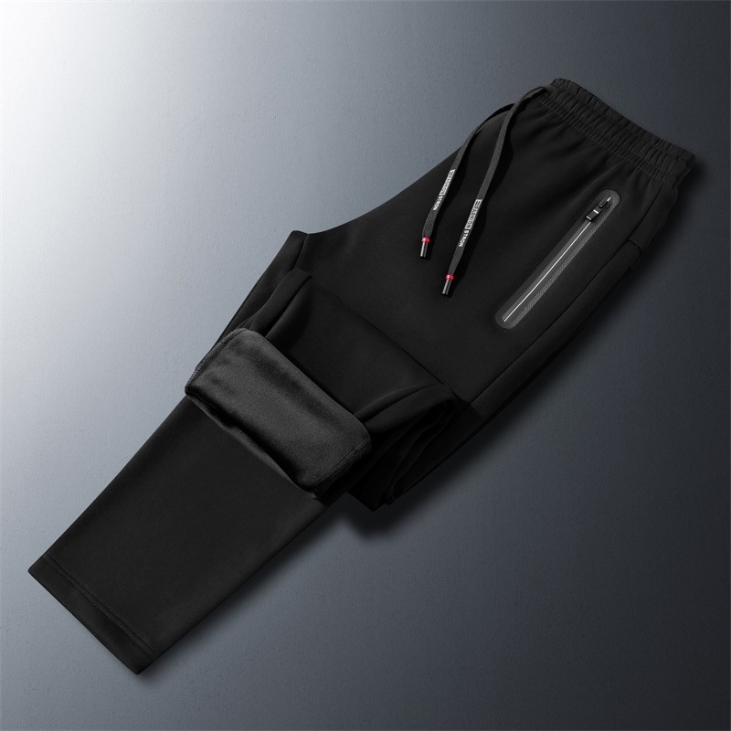 Pantaloni sport masculin pentru iarnă, căptuți cu fleece, croială lejeră, talie medie cu curea, șnur de strângere, culoare solidă, 95% bumbac