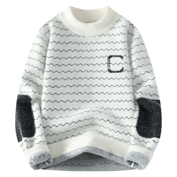 Плетена риза, корейски стил, свободна кройка, кръгло деколте, кабелна плетка