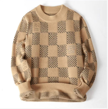 Πουλόβερ Slim Fit από καμηλό και νορκ μαλλί, ημιυψηλός λαιμός, παχύ πλέξιμο, μακριά μανίκια, μεσαίο μήκος 65–80 cm