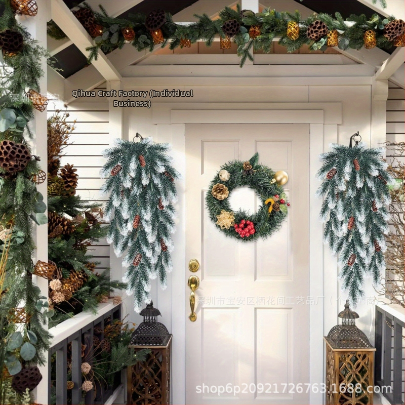 Коледен стенен декор с изкуствени игли и шишарки на лоза; материал: пластмаса; занаят: друго; вид: друго