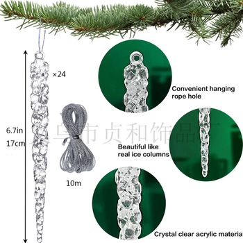 Коледен комплект ледени кристали от 24 части за украса на елха – ледени колони, модерен минимализъм, артикул 52