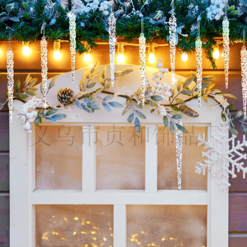 Коледен комплект ледени кристали от 24 части за украса на елха – ледени колони, модерен минимализъм, артикул 52