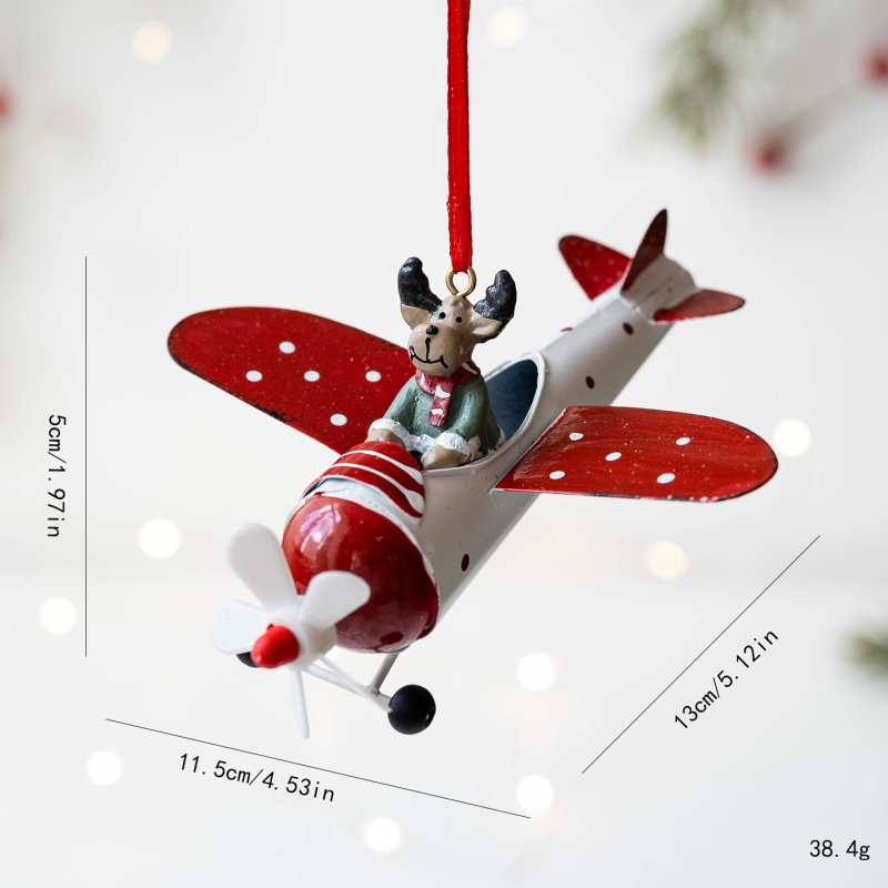 Božićni ukrasi od željeza za bor s malim avionom, Djedom Božićnjakom, Snježnjakom i jelenom (GJ291; Brand: Huiyin; Materijal: Željezo; Stil: Božić)