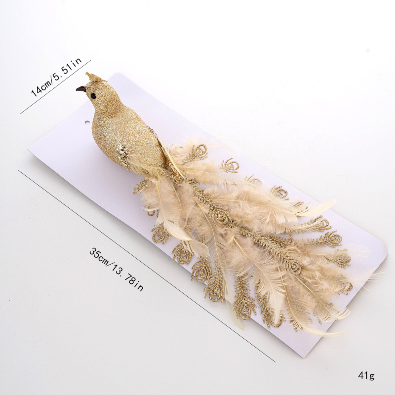 Karácsonyi dekoráció: ágacskán ülő kis madár imitált pávatollal; anyag: hab; Márka: Huiyin; Stílus: Modern Minimalista; Cikkszám: GJ290