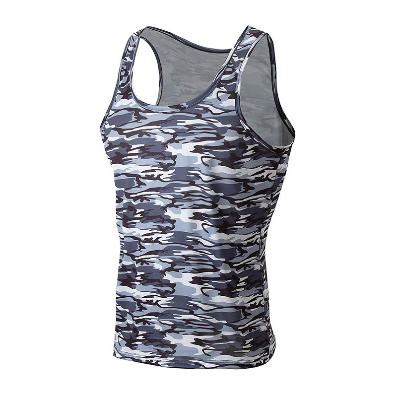 Спортен жилет за бягане — камуфлажен принт, тънък Ice Silk дишащ плат, без ръкави, свободен силует, 100% полиестер