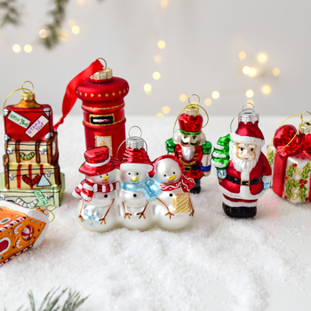 NUCHI Γυάλινα χριστουγεννιάτικα κρεμαστά διακοσμητικά – Άγιος Βασίλης και Χιονάνθρωπος, μοντέρνο μινιμαλιστικό στυλ, κωδικός N25025