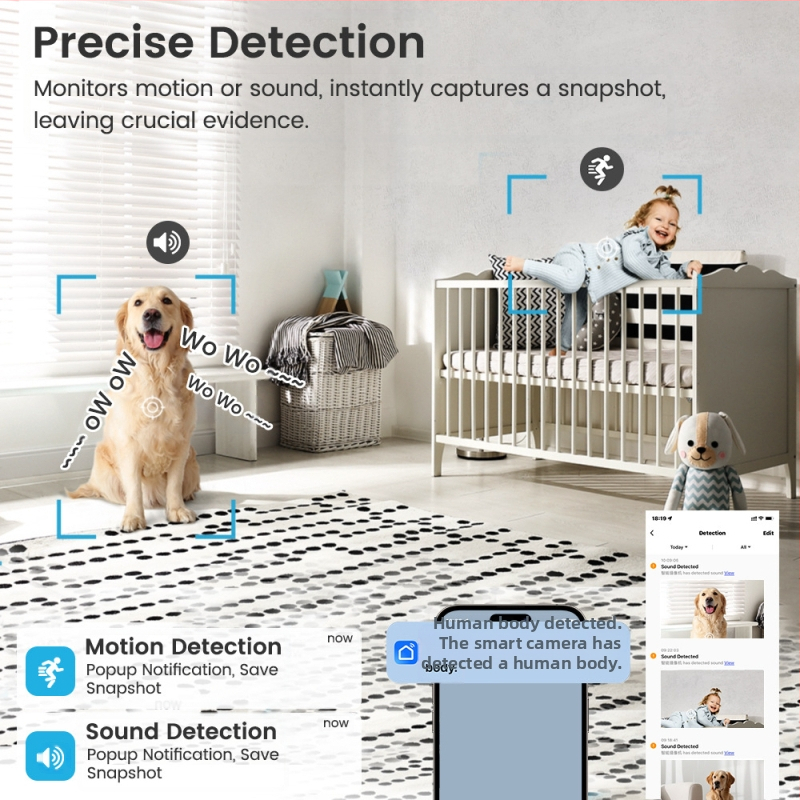 Умен Wi‑Fi монитор за бебета с камера, 1080P HD, дистанционно наблюдение, USB захранване, интелигентна операционна система