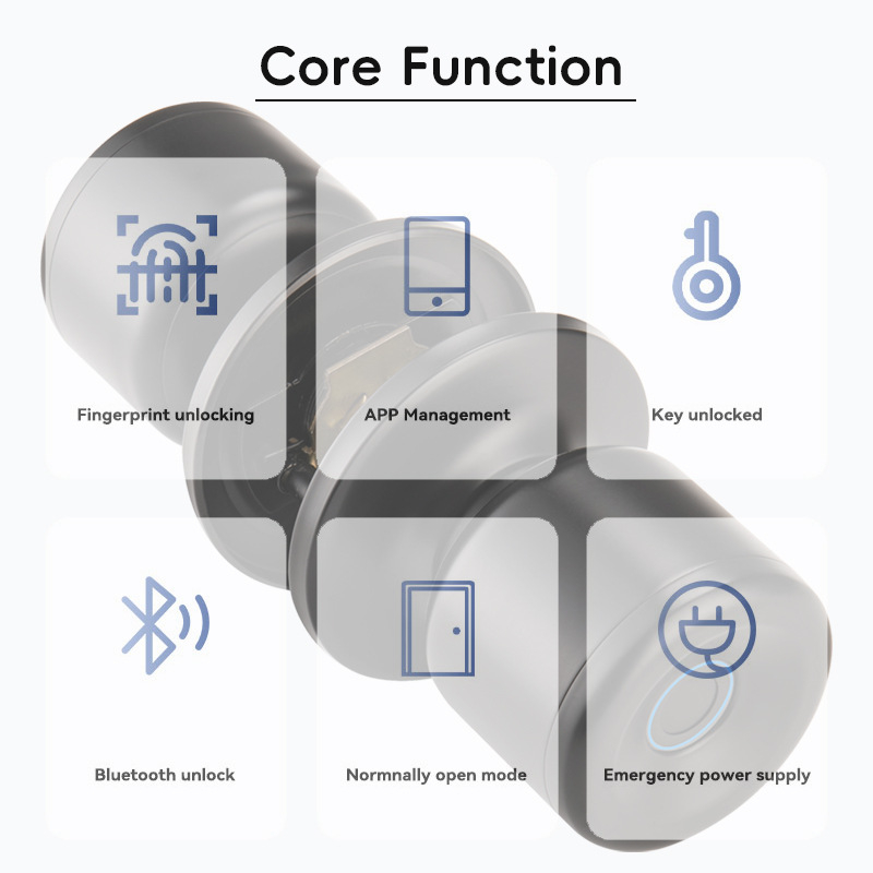 Έξυπνο ηλεκτρονικό κλειδί πόρτας για ξύλινες πόρτες με αποτύπωμα – 100 αποθηκευμένα αποτυπώματα; >100000 ξεκλειδώσεις; σάρωση ≤0,5 s; ποσοστό ψευδούς αποδοχής <0,001%; θερμοκρασία λειτουργίας -20 έως 65°C