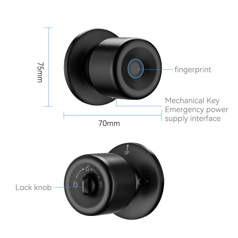 Έξυπνο ηλεκτρονικό κλειδί πόρτας για ξύλινες πόρτες με αποτύπωμα – 100 αποθηκευμένα αποτυπώματα; >100000 ξεκλειδώσεις; σάρωση ≤0,5 s; ποσοστό ψευδούς αποδοχής <0,001%; θερμοκρασία λειτουργίας -20 έως 65°C