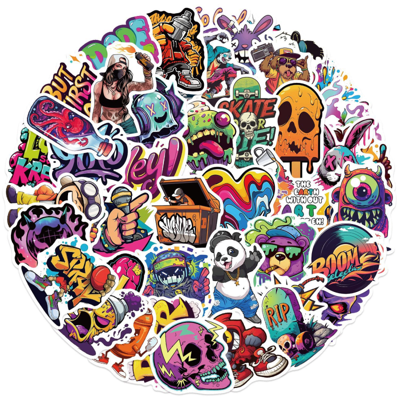 Graffiti naljepnice – 50 listova, vodootporne, tiskani graffiti dizajn, za DIY ukrase bilježnica, futrole za telefon, kacige i prtljagu