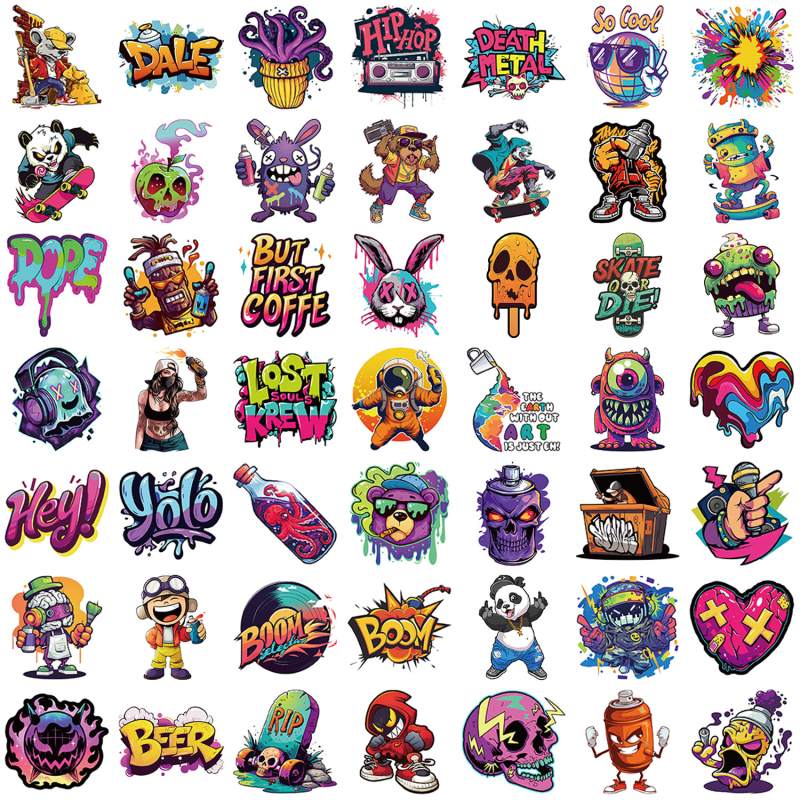 Graffiti naljepnice – 50 listova, vodootporne, tiskani graffiti dizajn, za DIY ukrase bilježnica, futrole za telefon, kacige i prtljagu