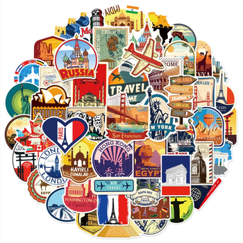 50 φύλλα αυτοκόλλητων για παγκόσμια ταξίδια – αδιάβροχα PVC αυτοκόλλητα για βαλίτσα, αυτοκίνητο, τετράδιο, skateboard και κινητό • μοντέρνο μινιμαλιστικό στυλ, εκτυπωμένα αυτοκόλλητα