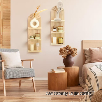 Ξύλινο ράφι τοίχου με δύο επίπεδα για γλάστρες και κρατήρας κεριών – απλός μοντέρνος σχεδιασμός