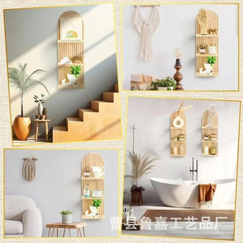 Ξύλινο ράφι τοίχου με δύο επίπεδα για γλάστρες και κρατήρας κεριών – απλός μοντέρνος σχεδιασμός