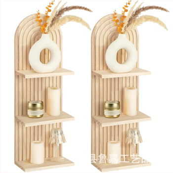 Ξύλινο ράφι τοίχου με δύο επίπεδα για γλάστρες και κρατήρας κεριών – απλός μοντέρνος σχεδιασμός