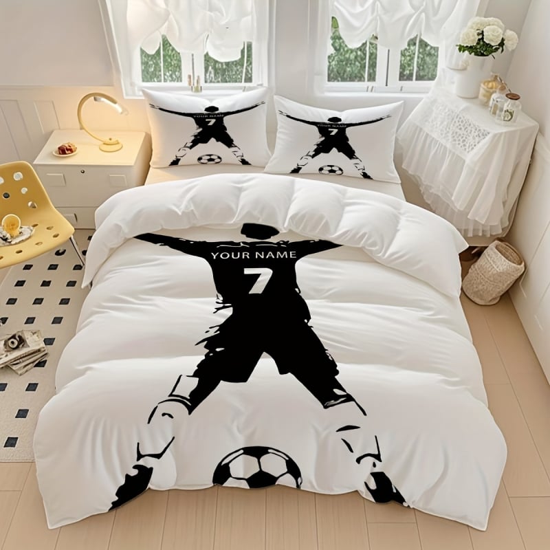 Trīsdaļīgs gultas veļas komplekts ar sporta tematu — digitālā druka; materiāls: ķīmiska šķiedra; stils: moderns minimālisms; zīmols: Tulas