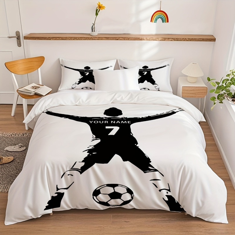 Trīsdaļīgs gultas veļas komplekts ar sporta tematu — digitālā druka; materiāls: ķīmiska šķiedra; stils: moderns minimālisms; zīmols: Tulas