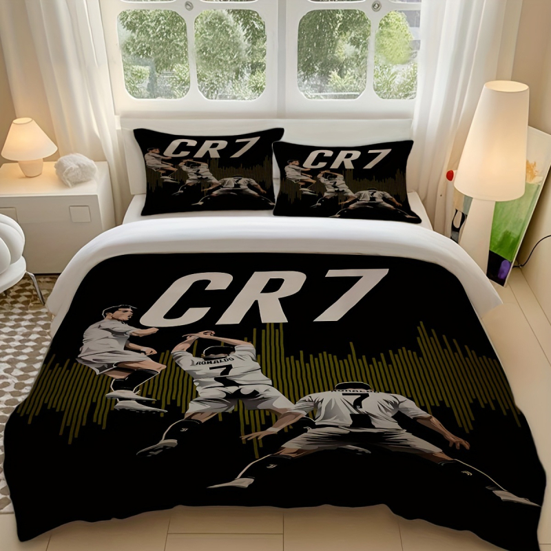 Trīsdaļīgs gultas veļas komplekts ar sporta tematu — digitālā druka; materiāls: ķīmiska šķiedra; stils: moderns minimālisms; zīmols: Tulas